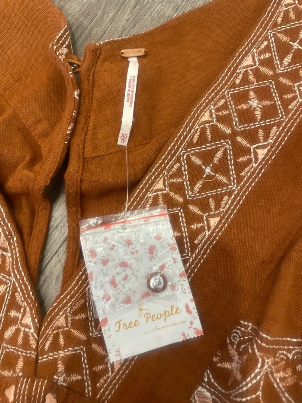 NWT Free People Azalia Boho Embroidered V-Neck Shorts Romper in Chocolate Brown - Picture 10 of 12